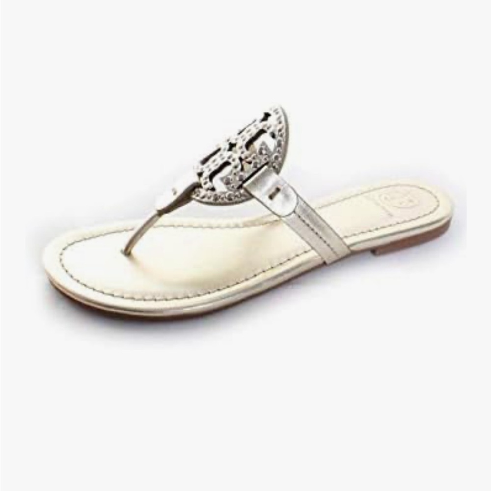 Tory Burch Miller Embellished Metallic Leather Spark Gold Women’s size 6.5 NEW!